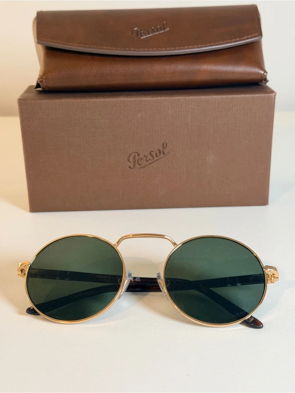 Persol Gold Round Sunglasses Havana